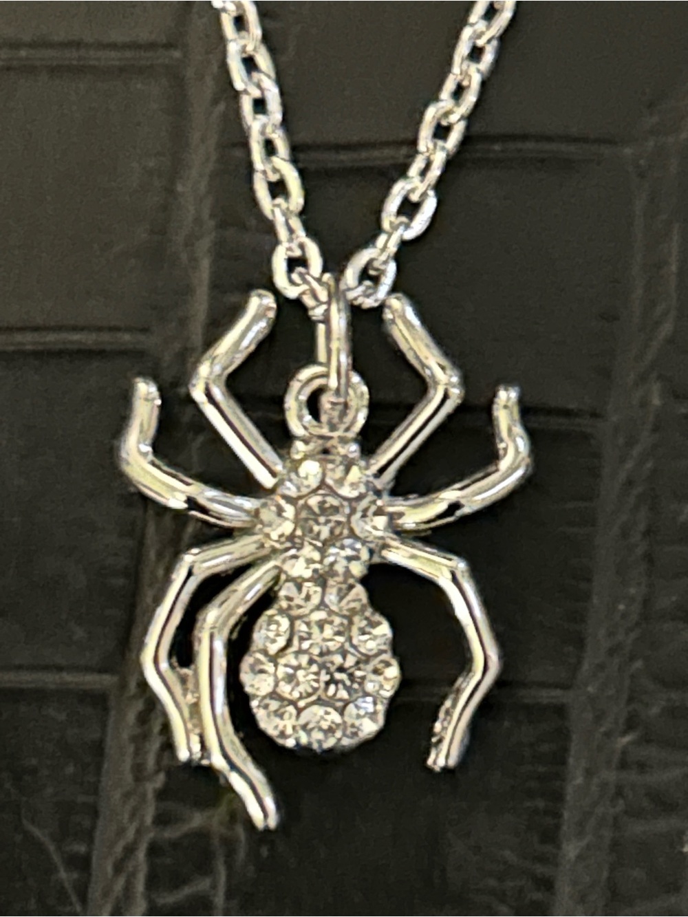 Silver Crystal Spider Pendant Necklace - Women Jewelry